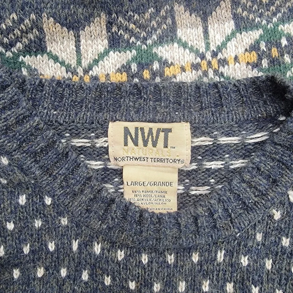 Northwest Territory Fair Isle Sweater Mens Large Navy Blue Wool Blend Vintage